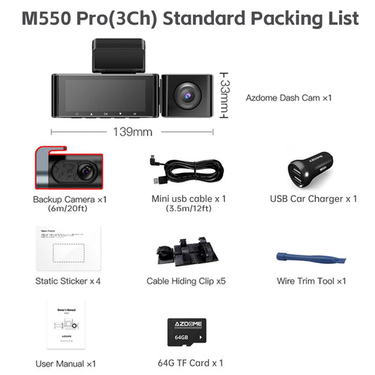 AZDOME 4K Dash Cam M550 Pro – Geavanceerde auto-DVR met wifi, gps en nachtzicht