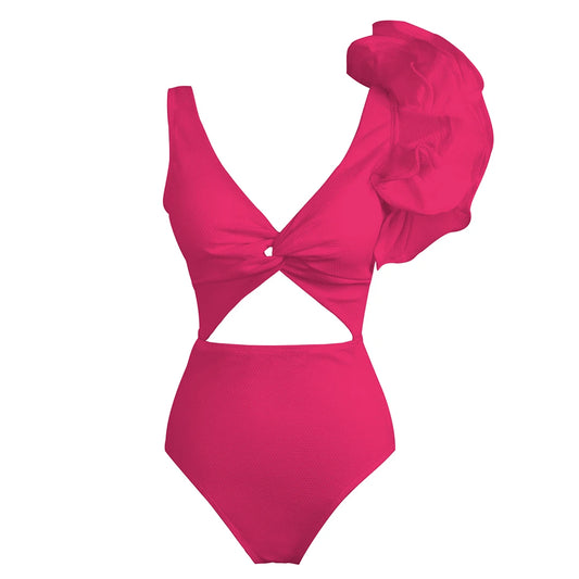 Push-up bikini met ruchesmouwen - effen zwarte badkleding met hoge taille voor dames