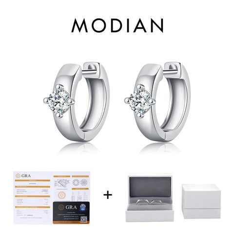 MODIAN Round Moissanite Ear Buckles - 925 Sterling Silver Engagement & Wedding Hoop Earrings
