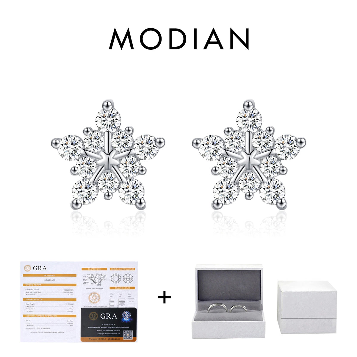 MODIAN D Color Moissanite Snowflake Earrings in 925 Sterling Silver