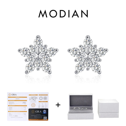 MODIAN D Color Moissanite Snowflake Earrings in 925 Sterling Silver
