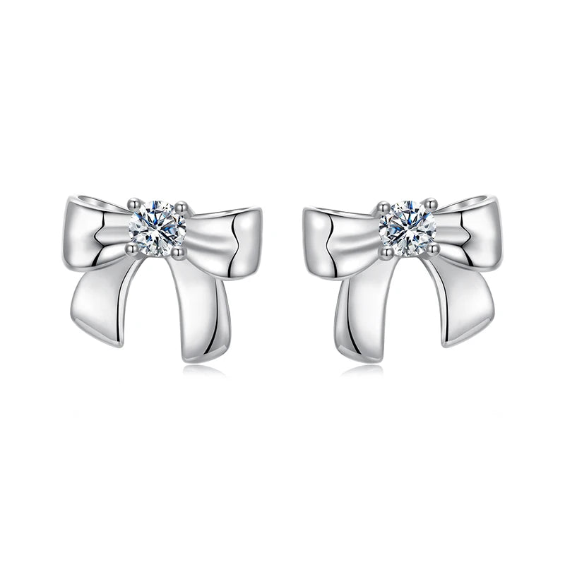 BAMOER Bow Moissanite Stud Earrings – 925 Sterling Silver Ribbon Design