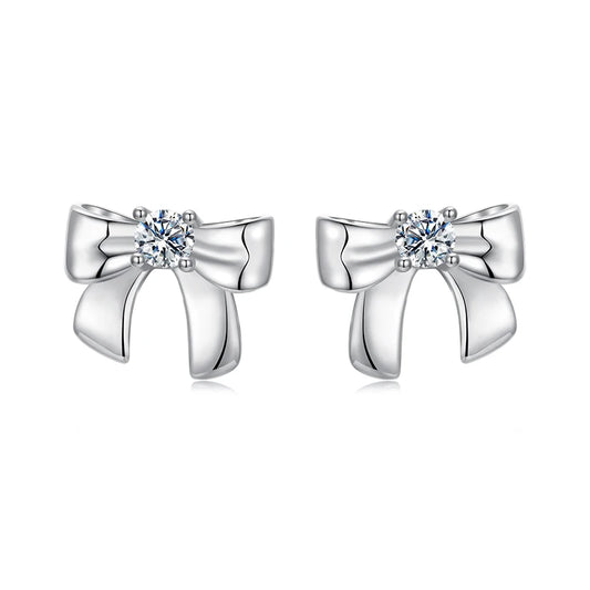 BAMOER Bow Moissanite Stud Earrings – 925 Sterling Silver Ribbon Design