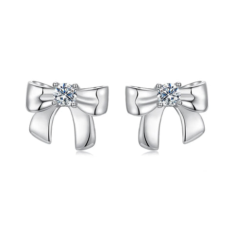 BAMOER Bow Moissanite Stud Earrings – 925 Sterling Silver Ribbon Design