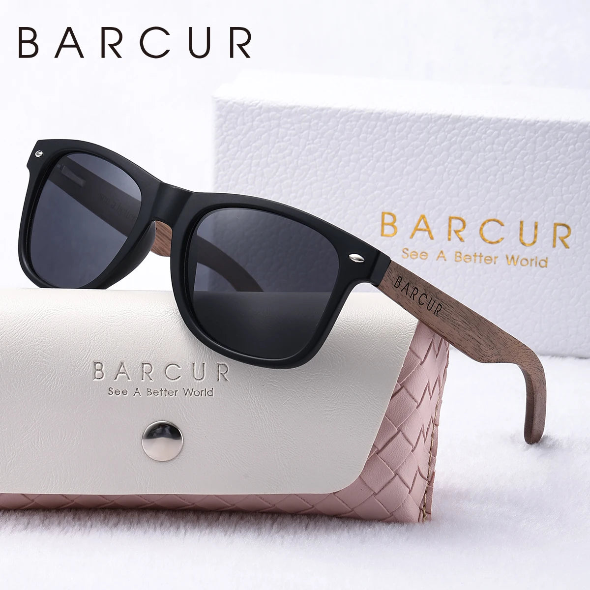 BARCUR ovale houten gepolariseerde zonnebril - donkere luxe UV400 dameszonnebril