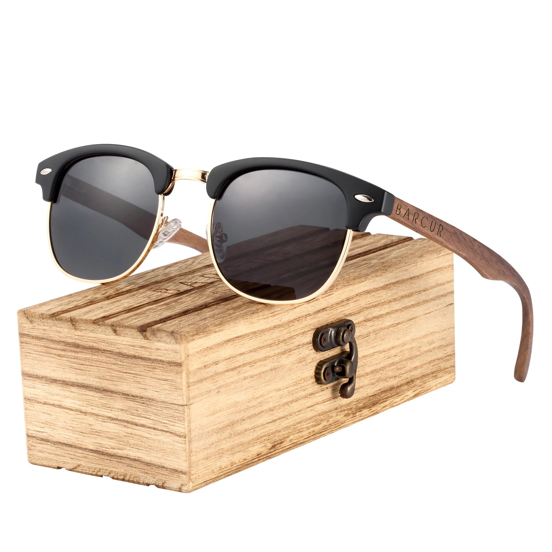 BARCUR Walnut Polarized Wooden Sunglasses – Handmade UV400 Unisex Eyewear