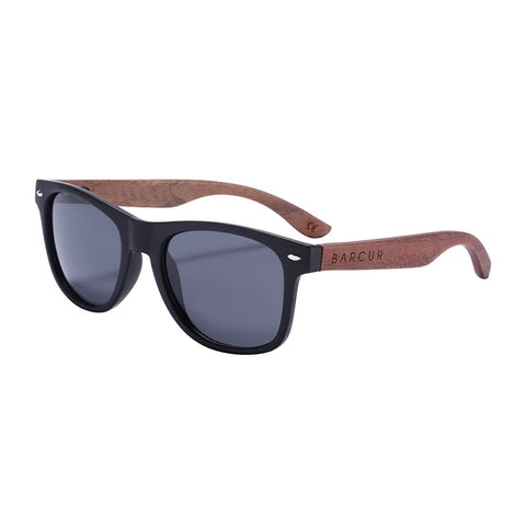BARCUR Zwarte Walnoot Houten Zonnebril – Anti-Reflecterende UV400 Unisex Spiegelende Tinten