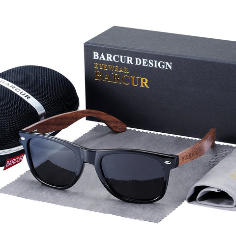 BARCUR Zwarte Walnoot Gepolariseerde Zonnebril – UV400 Houten Unisex Zonnebril met Originele Doos