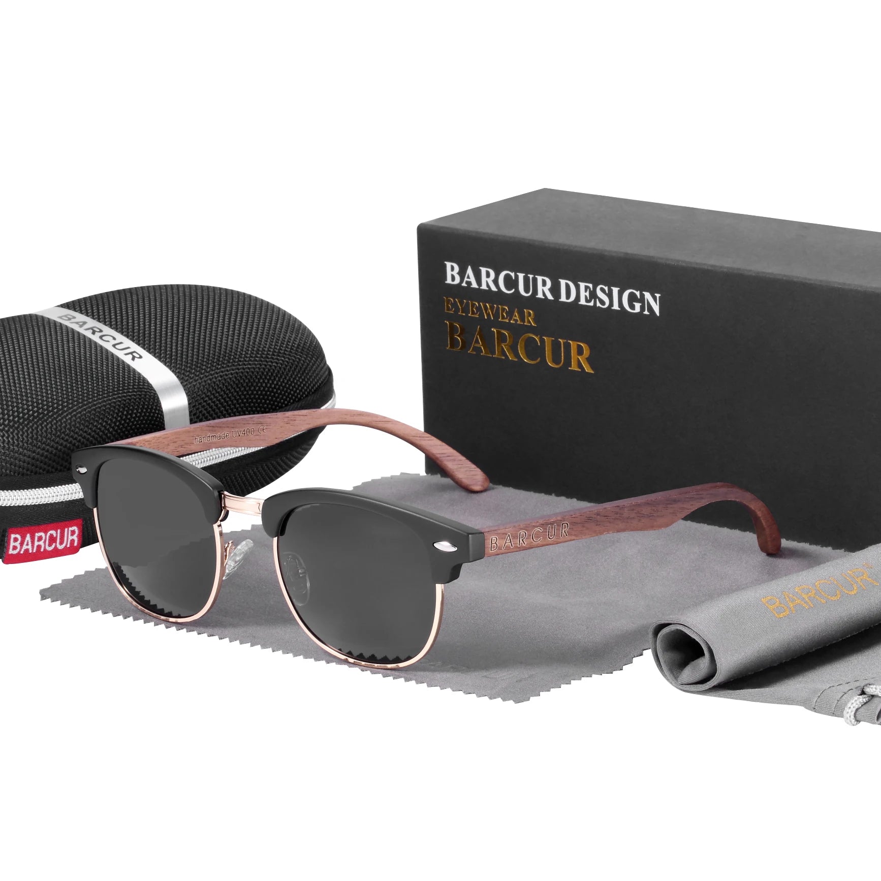 BARCUR Walnut Polarized Wooden Sunglasses – Handmade UV400 Unisex Eyewear