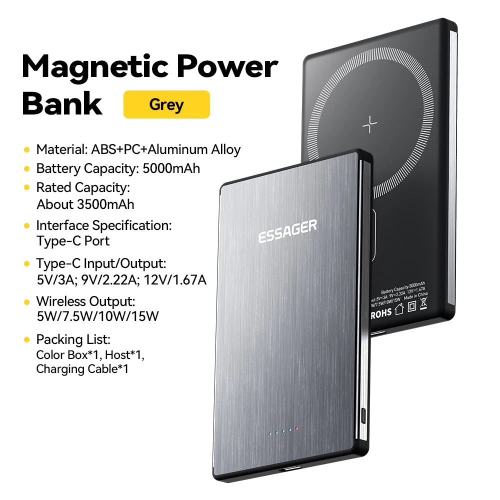 Essager Magnetic 20W Power Bank – 5000mAh Wireless Fast Charger