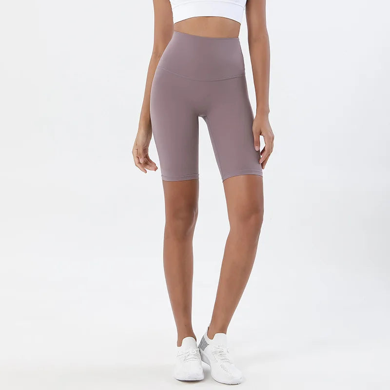 SOISOU Nylon Women's High Waist Gym Shorts - Breathable & Comfortable
