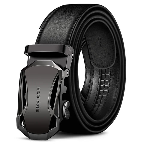 Luxury Business Leather Belt – Black Automatic Buckle for Men
