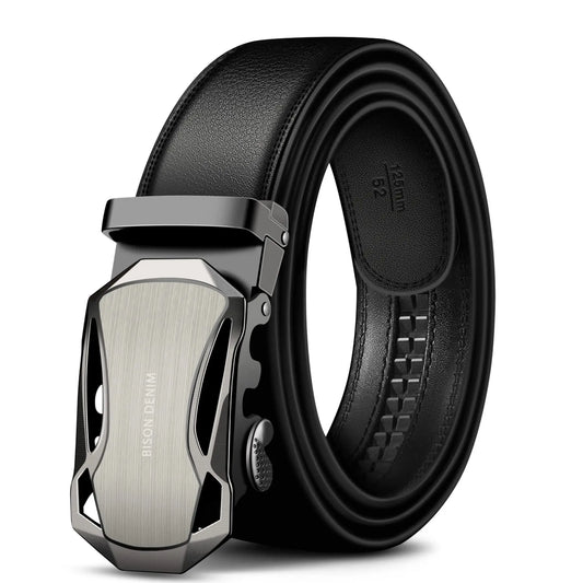 Luxury Business Leather Belt – Black Automatic Buckle for Men