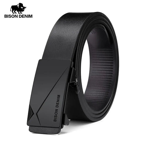 BISON DENIM Men’s Leather Belt – Automatic Alloy Buckle
