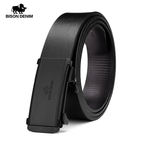 BISON DENIM Men’s Leather Belt – Automatic Alloy Buckle