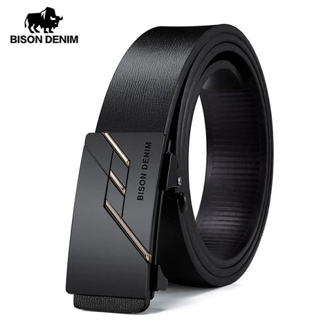 BISON DENIM Men’s Leather Belt – Automatic Alloy Buckle