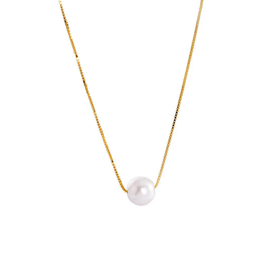 INZATT 925 Sterling Silver Pearl Pendant Choker Necklace
