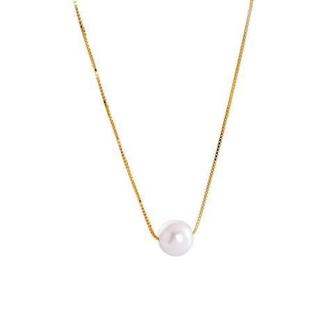 INZATT 925 Sterling Silver Pearl Pendant Choker Necklace