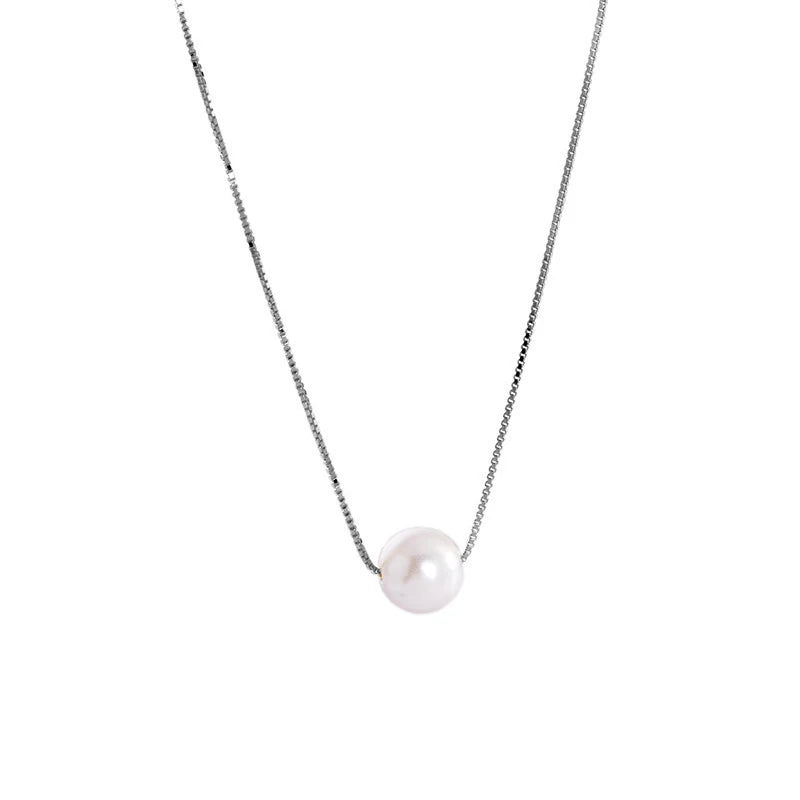 INZATT 925 Sterling Silver Pearl Pendant Choker Necklace
