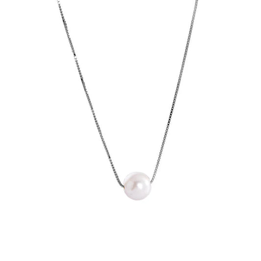 INZATT 925 Sterling Silver Pearl Pendant Choker Necklace