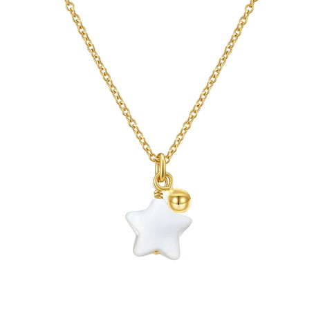 INZATT 925 Sterling Silver Shell Star Bead Pendant Choker Necklace