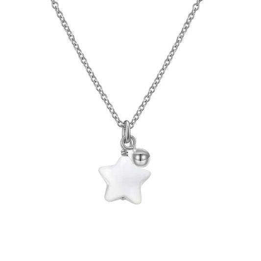 INZATT 925 Sterling Silver Shell Star Bead Pendant Choker Necklace