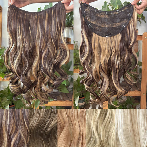 Synthetic U-Shaped 10 Clip In Hair Extension 22 Inch Wavy Black Blonde