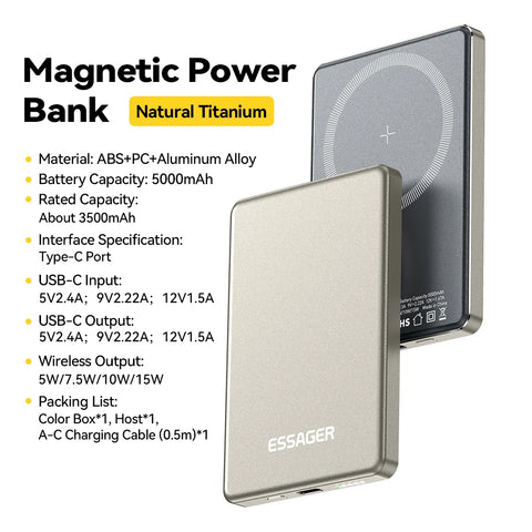Essager Magnetic 20W Power Bank – 5000mAh Wireless Fast Charge