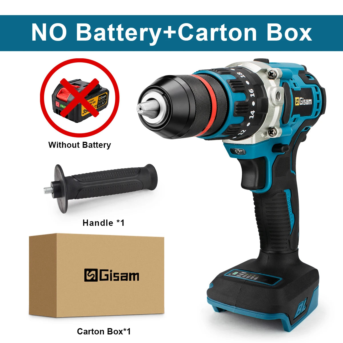 480Nm Brushless Cordless Impact Drill Driver – 13mm Electric Screwdriver for DIY, Compatible with Makita 18V Battery Pin