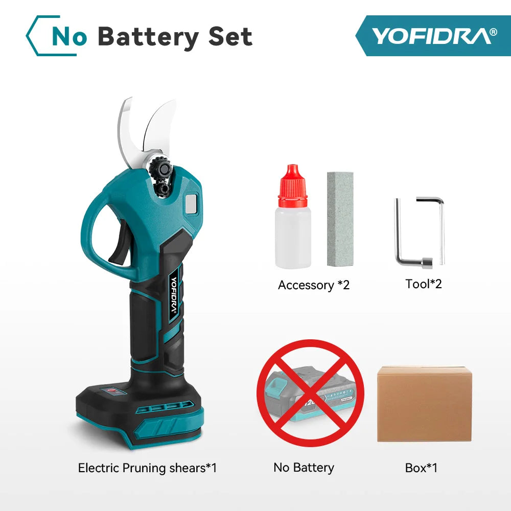 YOFIDRA 30mm Brushless Cordless Electric Pruner – 2-Speed Tree & Fruit Branch Shears for BL1850B 18V Battery