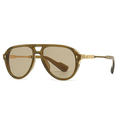 SHAUNA Retro pilotenzonnebril met dubbele brug - UV400 unisex luxe zonnebril met klinknagels