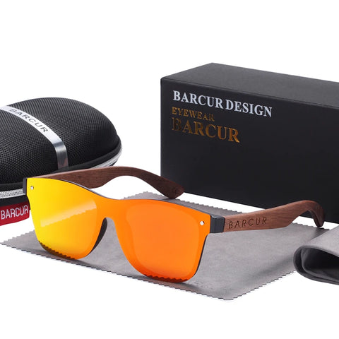 BARCUR Zwarte Walnoot Houten Zonnebril – Gepolariseerd UV400 Unisex