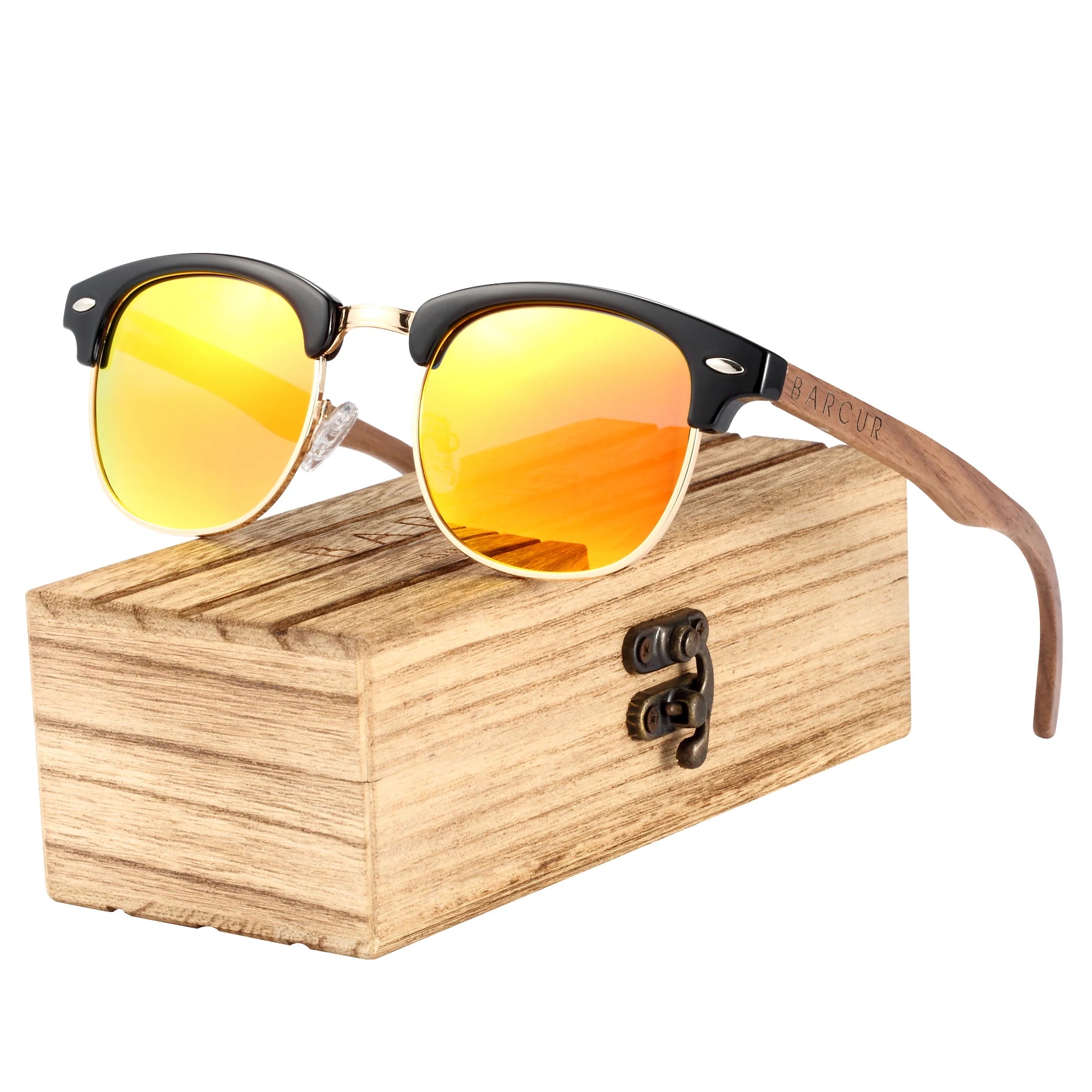 BARCUR Walnut Polarized Wooden Sunglasses – Handmade UV400 Unisex Eyewear