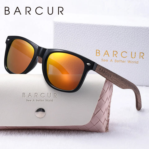 BARCUR ovale houten gepolariseerde zonnebril - donkere luxe UV400 dameszonnebril