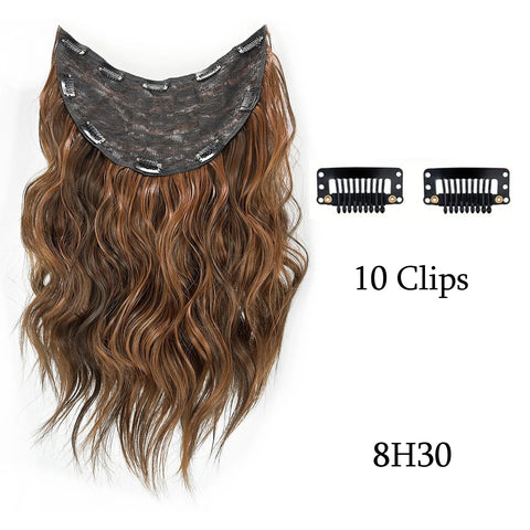 Synthetic U-Shaped 10 Clip In Hair Extension 22 Inch Wavy Black Blonde