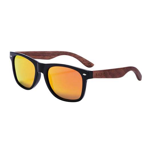 BARCUR Zwarte Walnoot Houten Zonnebril – Anti-Reflecterende UV400 Unisex Spiegelende Tinten