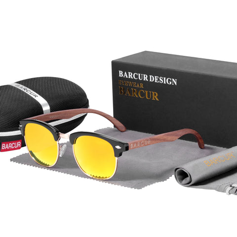 BARCUR Walnut Polarized Wooden Sunglasses – Handmade UV400 Unisex Eyewear