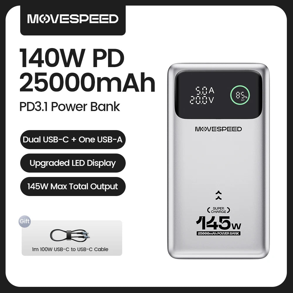 MOVESPEED M25 Pro 140W Power Bank – 25000mAh PD3.1 Fast-Charge