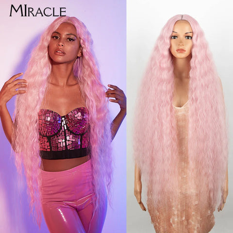 MIRACLE Curly Wigs Synthetic Lace Front Wig 40 Inch