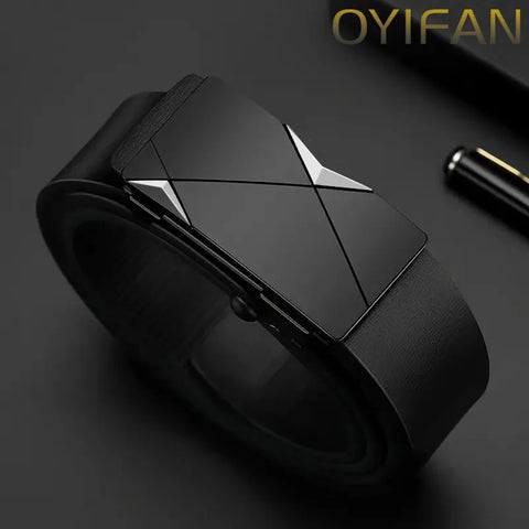 OYIFAN Genuine Leather Belt – Fashion Automatic Buckle with Ratchet Adjustment