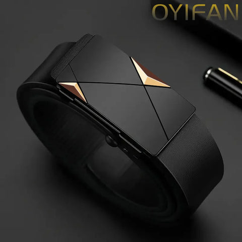 OYIFAN Genuine Leather Belt – Fashion Automatic Buckle with Ratchet Adjustment