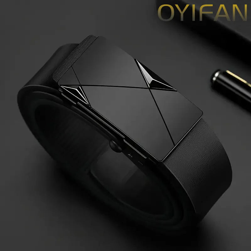OYIFAN Genuine Leather Belt – Fashion Automatic Buckle with Ratchet Adjustment