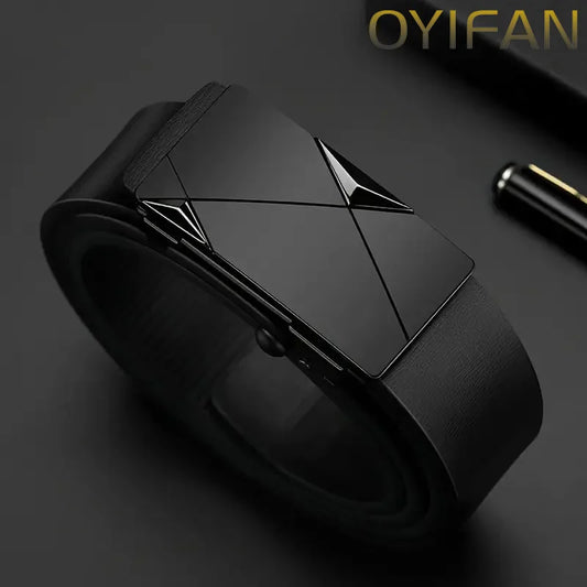 OYIFAN Genuine Leather Belt – Fashion Automatic Buckle with Ratchet Adjustment
