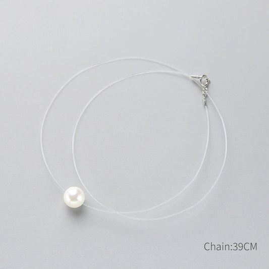 INZATT 925 Sterling Silver Zircon Crystal Pearl Pendant Choker Necklace