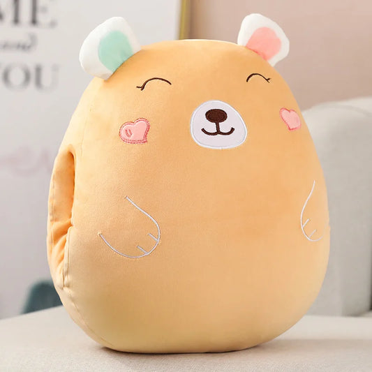 Bear, Lion, Rabbit & Unicorn Plush Pillow with Blanket – Soft Cartoon Animal Handwarmer Toy