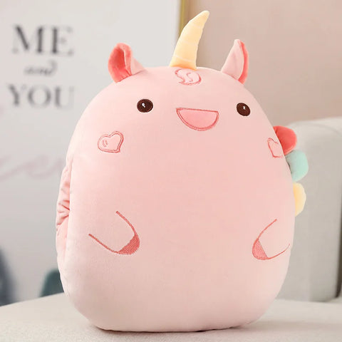Bear, Lion, Rabbit & Unicorn Plush Pillow with Blanket – Soft Cartoon Animal Handwarmer Toy