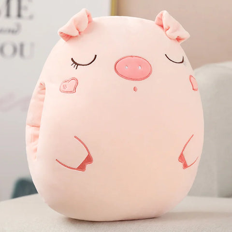 Bear, Lion, Rabbit & Unicorn Plush Pillow with Blanket – Soft Cartoon Animal Handwarmer Toy