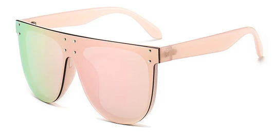 SHAUNA Oversize Retro Pilotenzonnebril – UV400-zonnebril met klinknageldetail in één stuk met spiegeleffect voor dames
