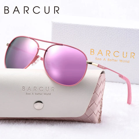 BARCUR Roze Metalen Gepolariseerde Zonnebril – Lichtgewicht Blauw-Gradiënt UV400 Dameszonnebril
