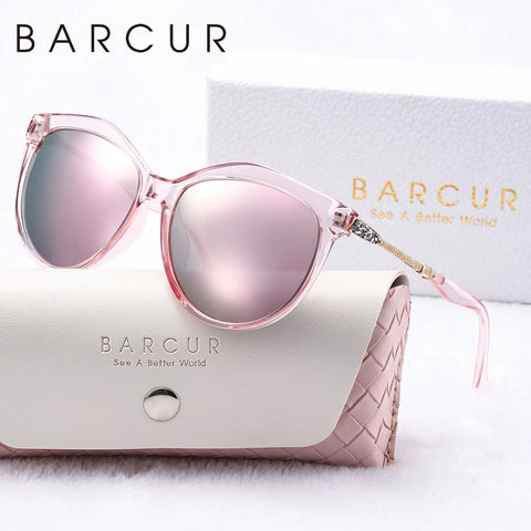 BARCUR Ronde Cat-Eye Gepolariseerde Zonnebril – Ultralichte UV400 Dameszonnebril met Geschenkdoos
